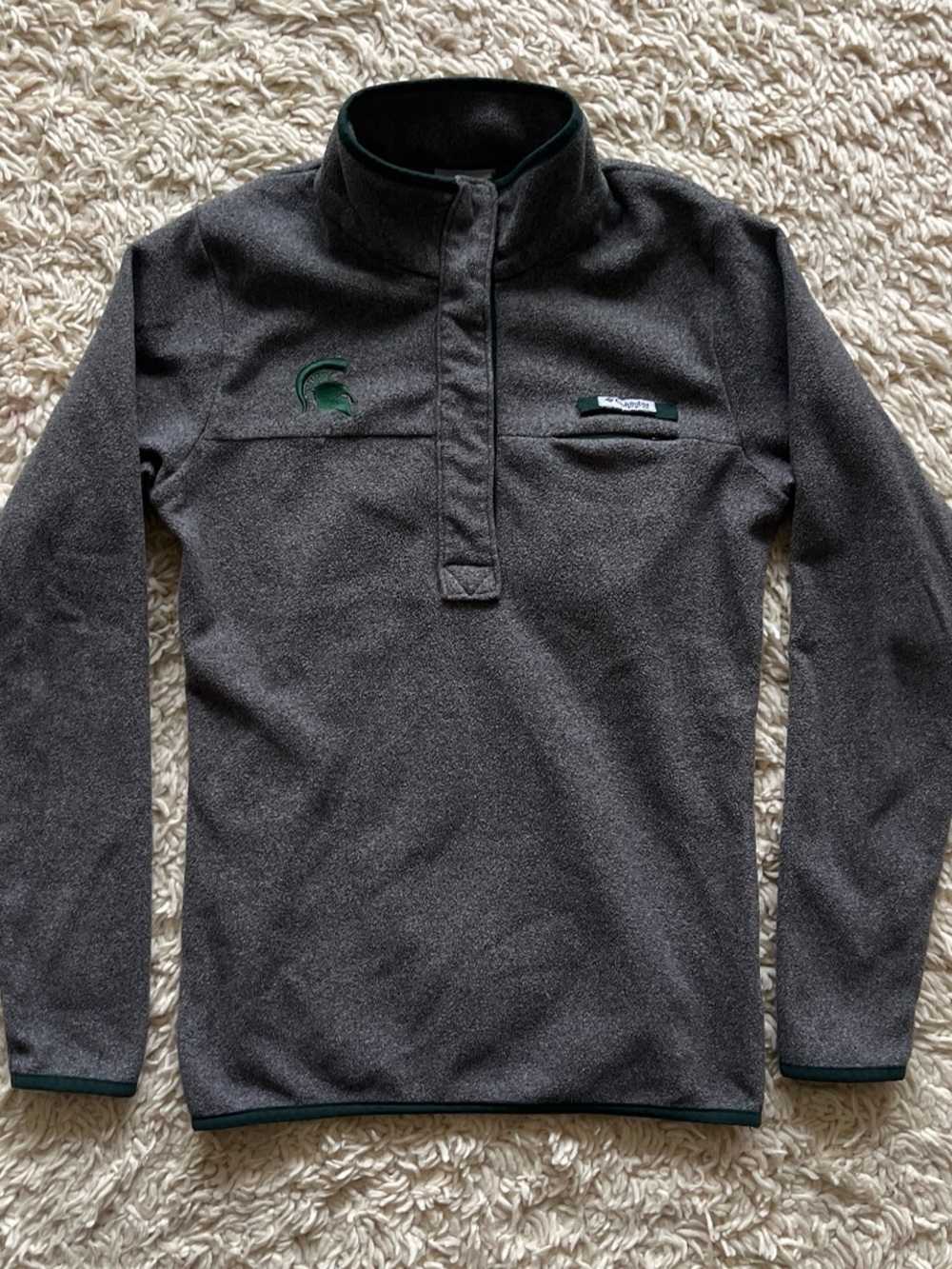 Women’s XS Columbia Charcoal Gray Quarter-Zip Fleece with Green Trim